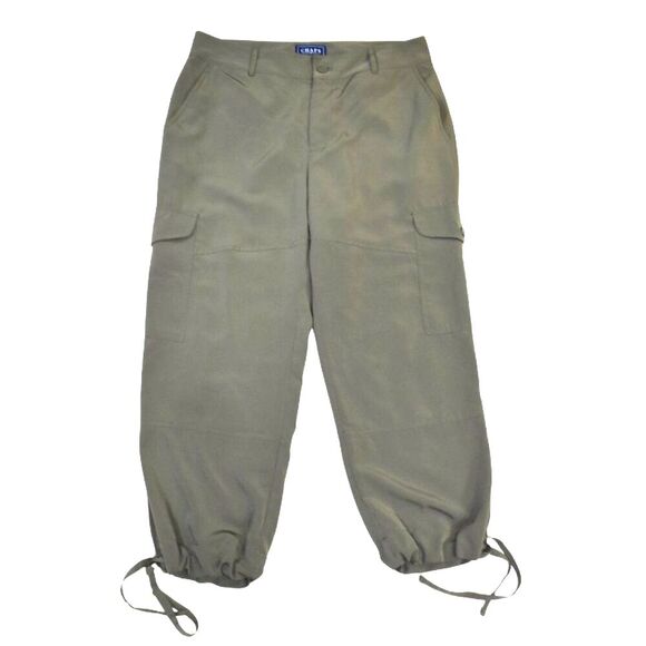 Chaps Cargo Pants Size 8 Green Cropped Silky High Waist Utility Style - Picture 2 of 10